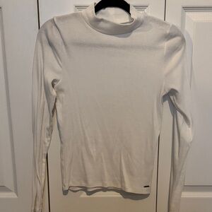 Hollister Large White Long Sleeve ribbed Mock Neck Top